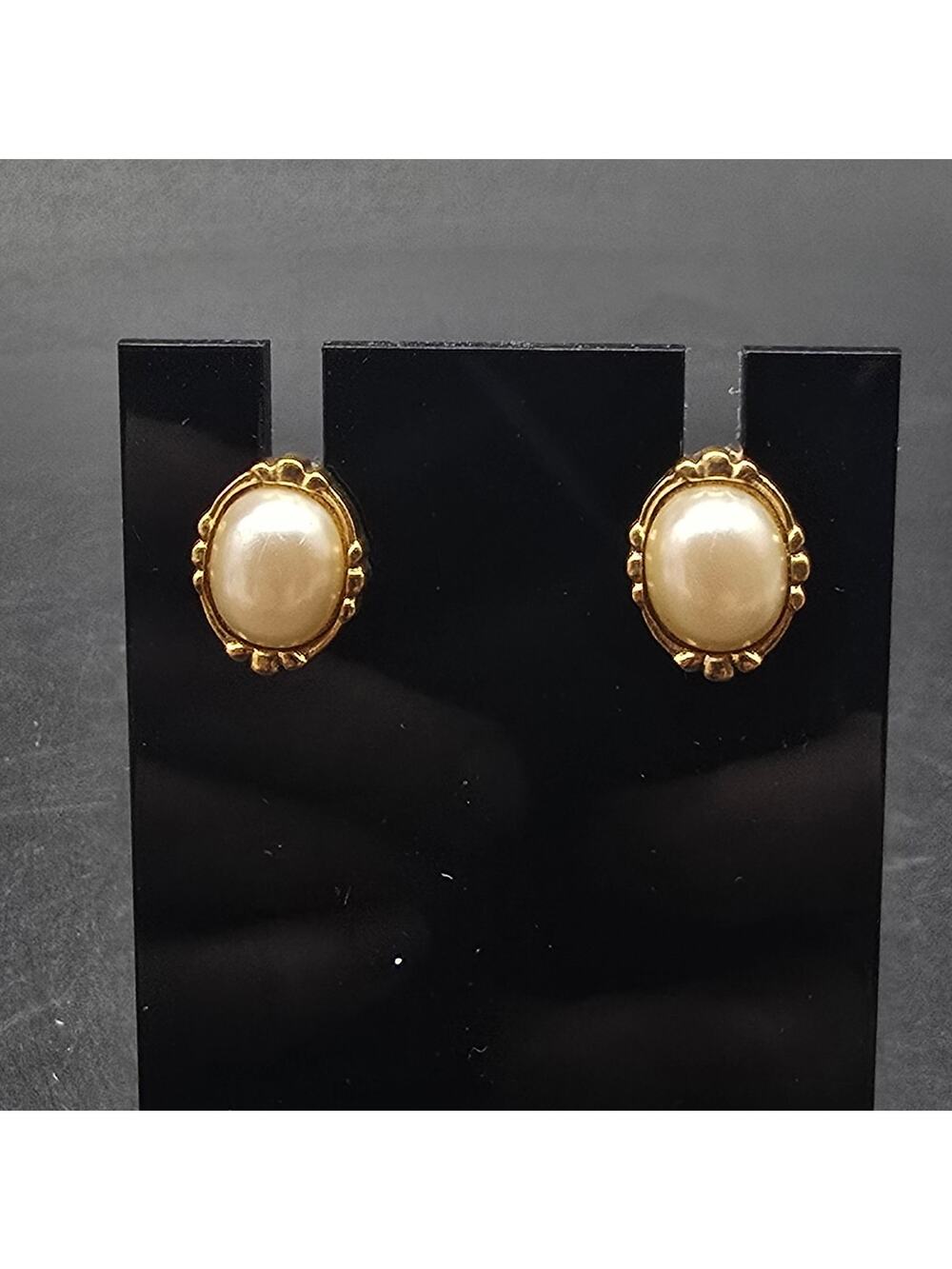 1928 Brand Faux Pearl Stud Earrings Gold Tone Pierced Post